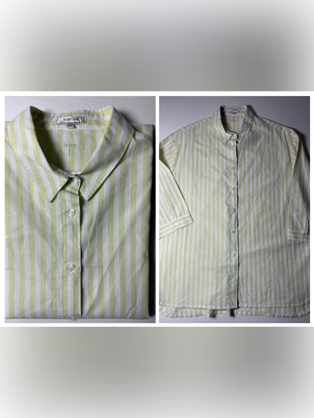 Tyler Boe Light Green and White Cotton Linen  Striped Button-Down Shirt SZ Small